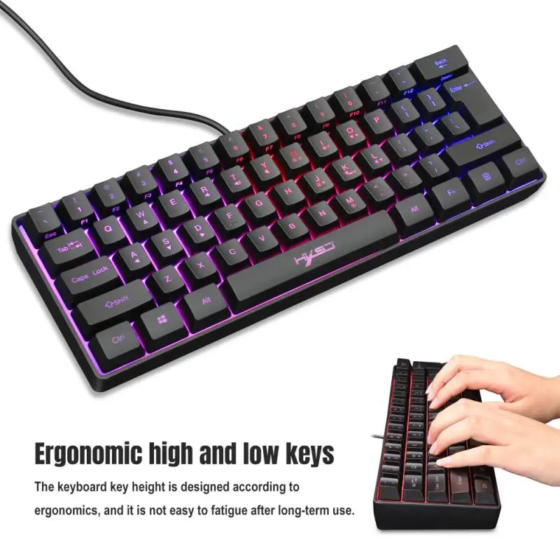 Gaming Tastatur Med RGB-Baggrundslys Belysning 61-keys Mini Tastatur Flere Genvejstast Kombinationer For PC-Gaming Laptop 4