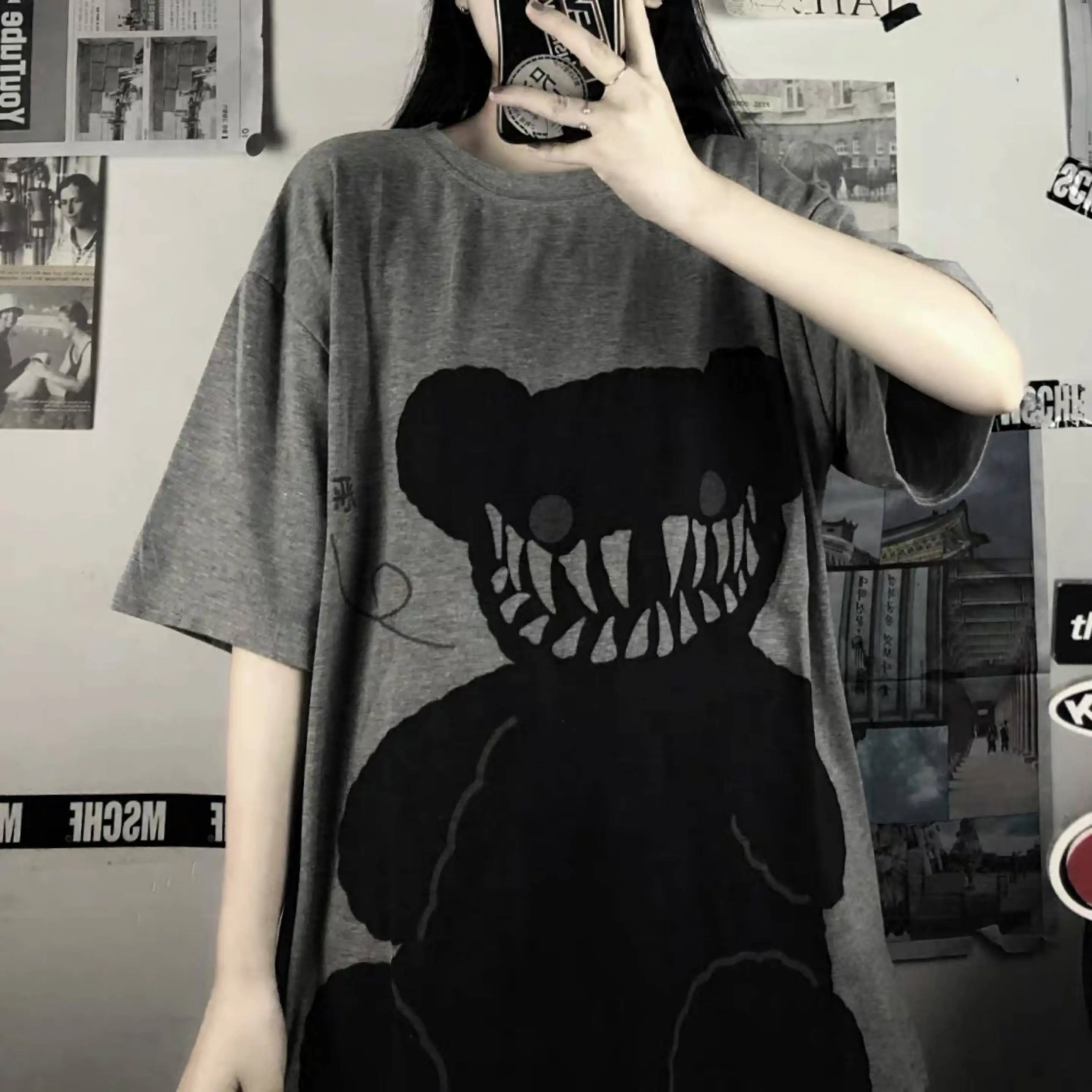 Japan Punk Tshirt Streetwear, Cool Sommer T-Shirt til Kvinder Harajuku Tegnefilm Oversized T-shirts, Toppe, t-stykkerne, Hip-Hop, Rock t-shirts Piger 4