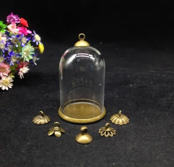 5pcs 38*25mm bell jar form glas globe 25mm klassiske base skuffe 8mm cap sæt glas flaske mode halskæde vedhæng diy hætteglasset 4