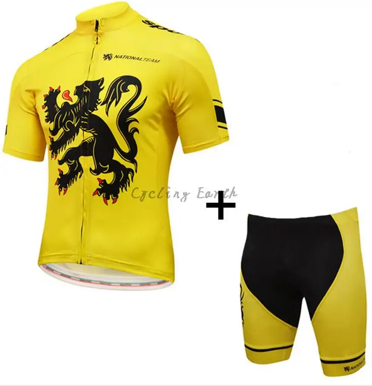 Løven fra Flandern National team 2016 kortærmet trøje bib shorts sæt tøj MTB cykel ropa ciclismo maillot gel pad 4