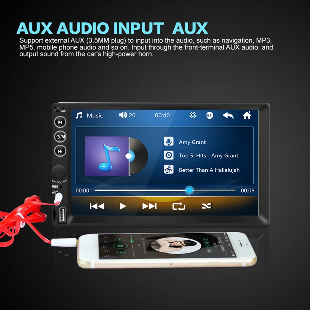 Dobbelt 2 DIN FM bilradio 7 tommer Touch-Skærm Ultra Slank Multimedie Video MP5 Afspiller Bluetooth-TF U Disk AUX-in Auto Stereo 4