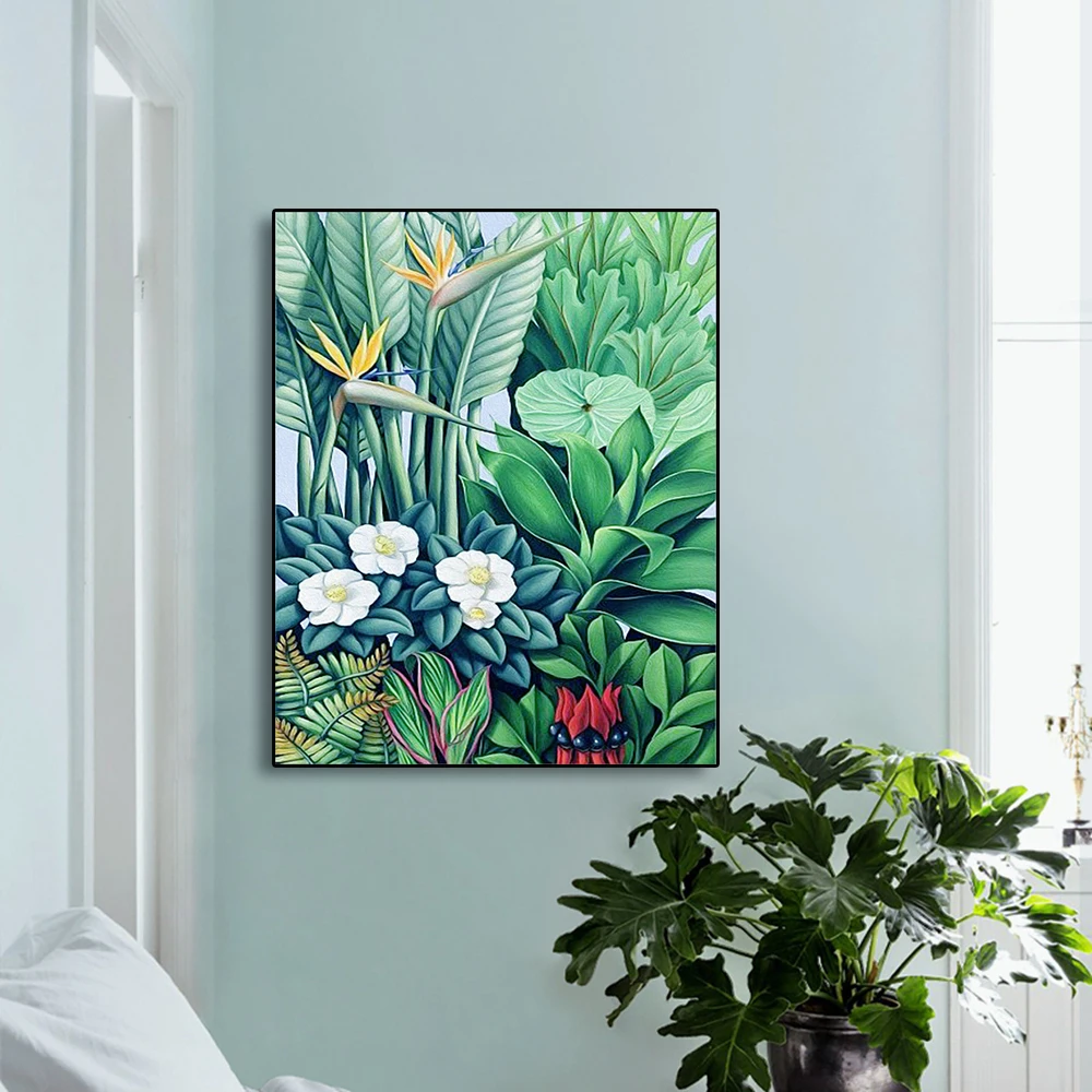 Nordisk Grønne Anlæg Lærred Maleri Plakat Og Print Wall Art Tropisk Plante, Blad Blomst Fugl Billeder Til Stuen Home Decor 4