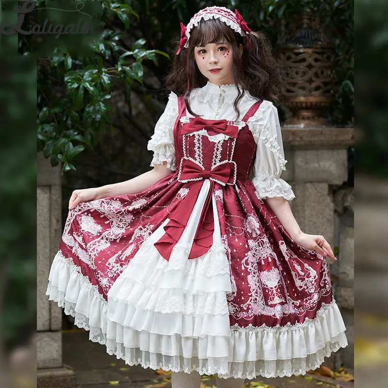 Blomstrende Fairyland ~ 2020 Vintage Trykt Uden Ærmer Lolita Kjole Midi-Party Dress 4
