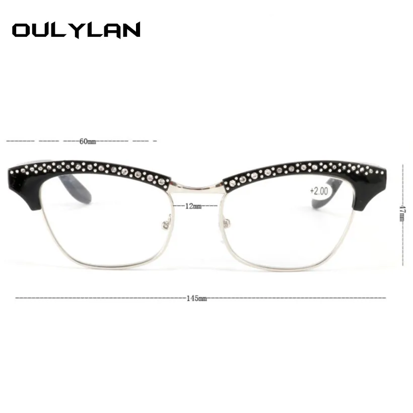 Oulylan Retro Cat Eye Briller Til Læsning Kvinder Diamant Designer Harpiks Linse Briller Damer Krystal Rhinestone Presbyopic Briller 4