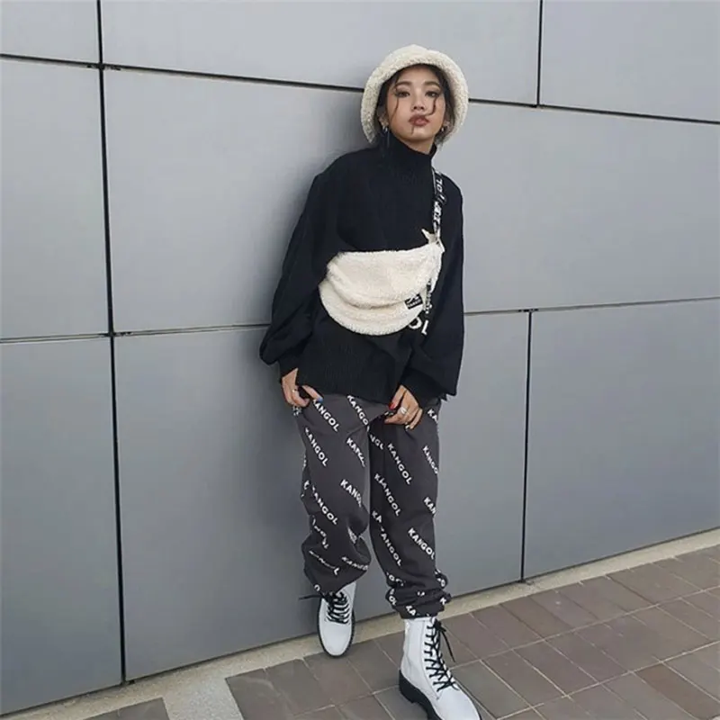 Bukser Kvinder Nye Kangol Mode Koreanske Solid Lace Up Stretch Talje Bukser, Casual Løs Bred Ben Bukser Femme Par Modeller 4