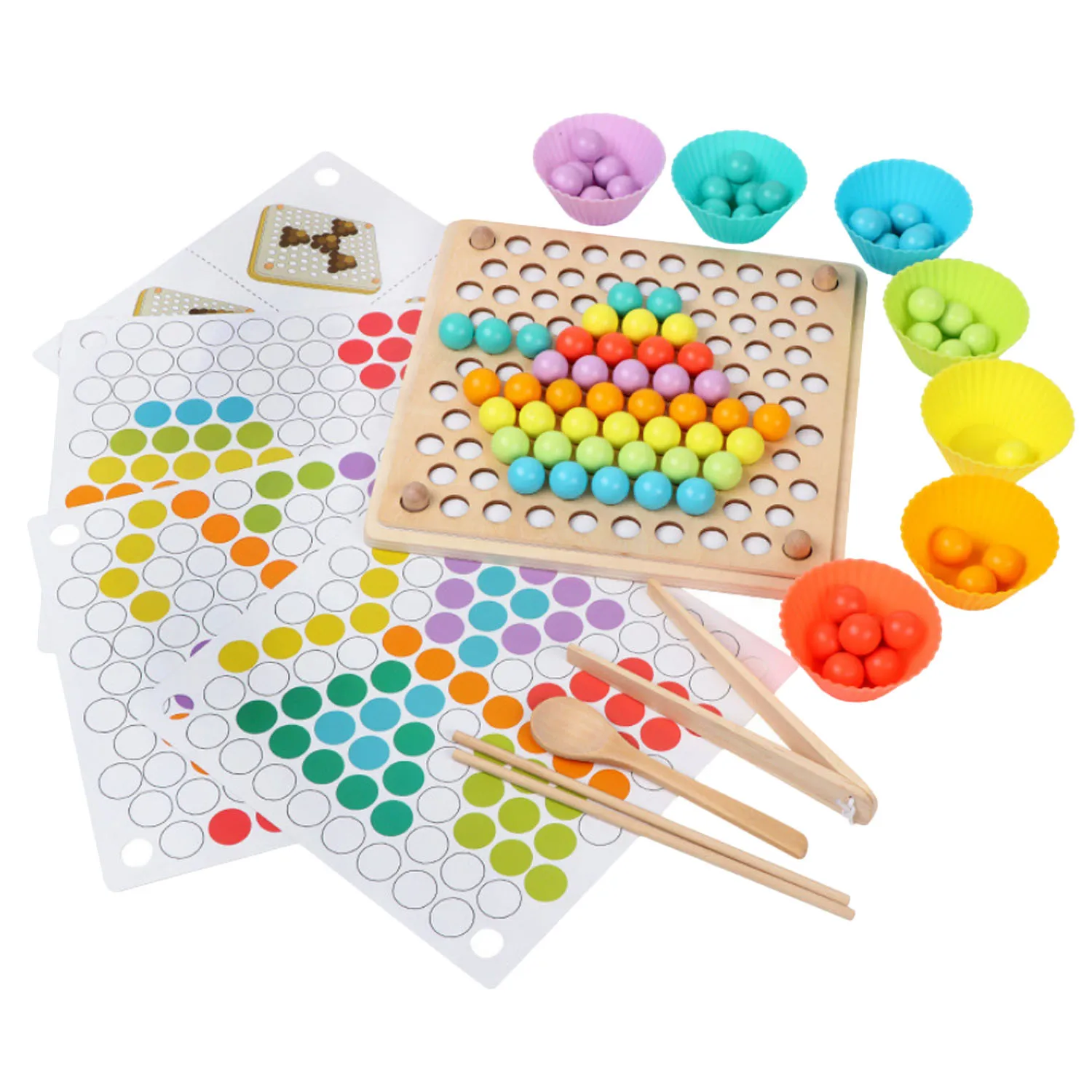 Kids Baby Montessori Træ-Klip, Perler Spisepinde Perler, Puslespil Bord Hænder Hjernen Uddannelse Til At Undervise I Matematik Spil Tidlig Uddannelse Toy 4