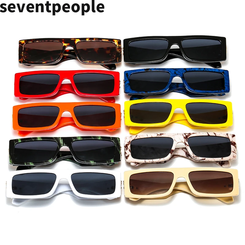 Mode Retro Square Solbriller Mænd 2020 Luksus Mærke Vintage Flad Top Rektangel Sol Briller Kvinder Trendy Smalle Side Linse Farve 4