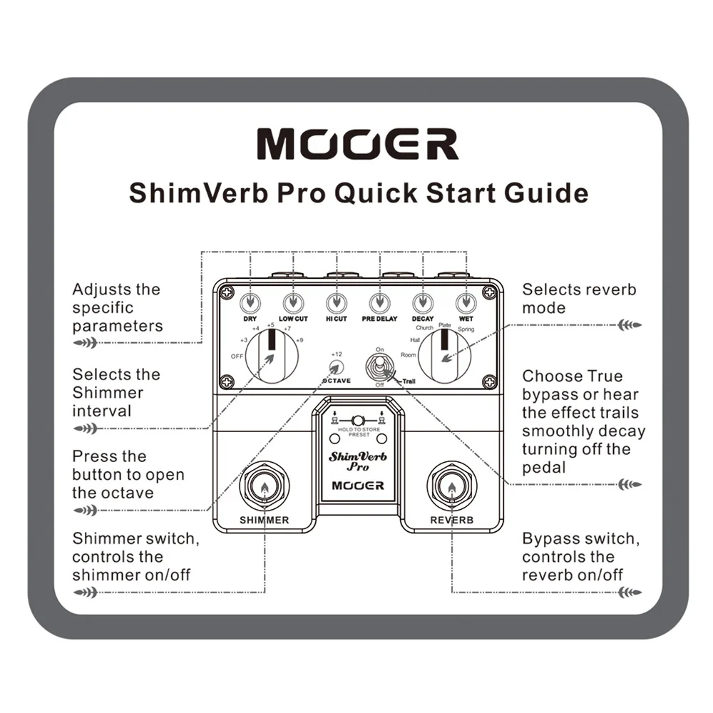 MOOER ShimVerb Pro Digital Rumklang Guitar-Effekt-Pedal med Shimmer Effekt 5 Efterklang Tilstande, guitar, tilbehør, guitar, pedal 4