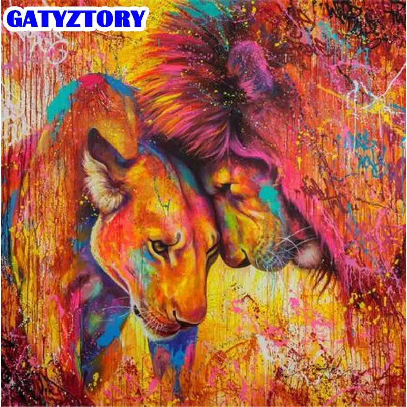 GATYZTORY Maleri Af Numre Kits Lion Dyr Indrammet Olie Maling Unikke Gaver Til Voksne Håndmalet Tegning Væg Billeder Indretning 4
