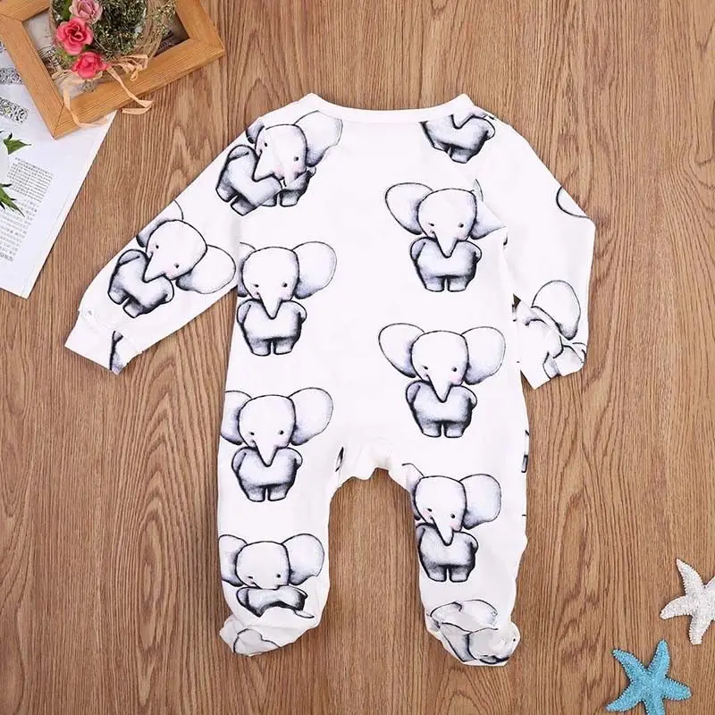 Søde Nyfødte Barn Baby Boy Tøj Med Lange Ærmer Elefant Bomuld Romper Buksedragt Playsuit Udstyr 4