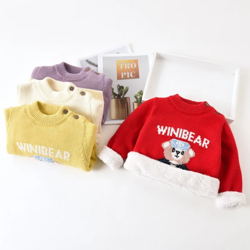 IENENS Vinter Sweater Baby Piger Tøj Barn med at Holde Varmen Frakker Børn Tegnefilm Tykkere Uld Toppe Børn Plus Velvet Sweatshirts 4