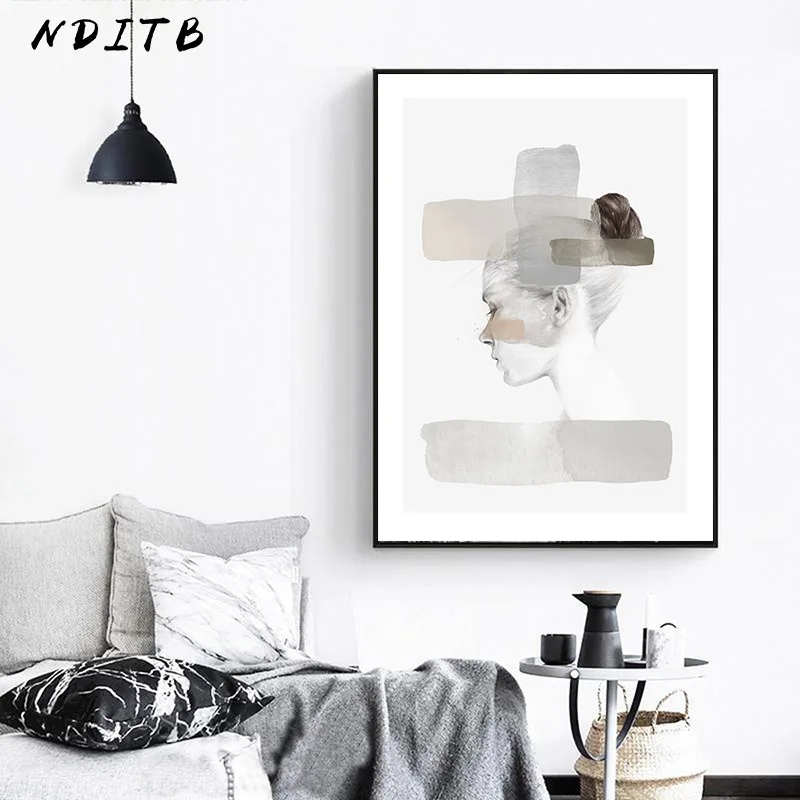 NDITB Skandinavisk Stil Pige Moderne Abstrakte Maleri Væg Kunst, Lærred, Plakat Citater Print Dekorative Billede Nordic Home Decor 4
