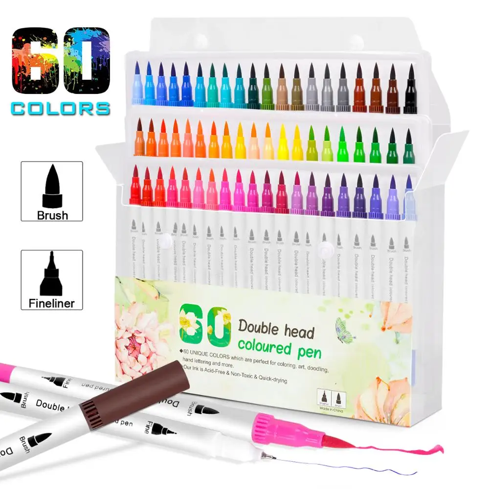 Dual Tip Børste Kunst Markører Pen 12/24/36/48/60/80/100 Farver Akvarel Pens For Tegning, Maleri, Kalligrafi Kunst Forsyninger 4