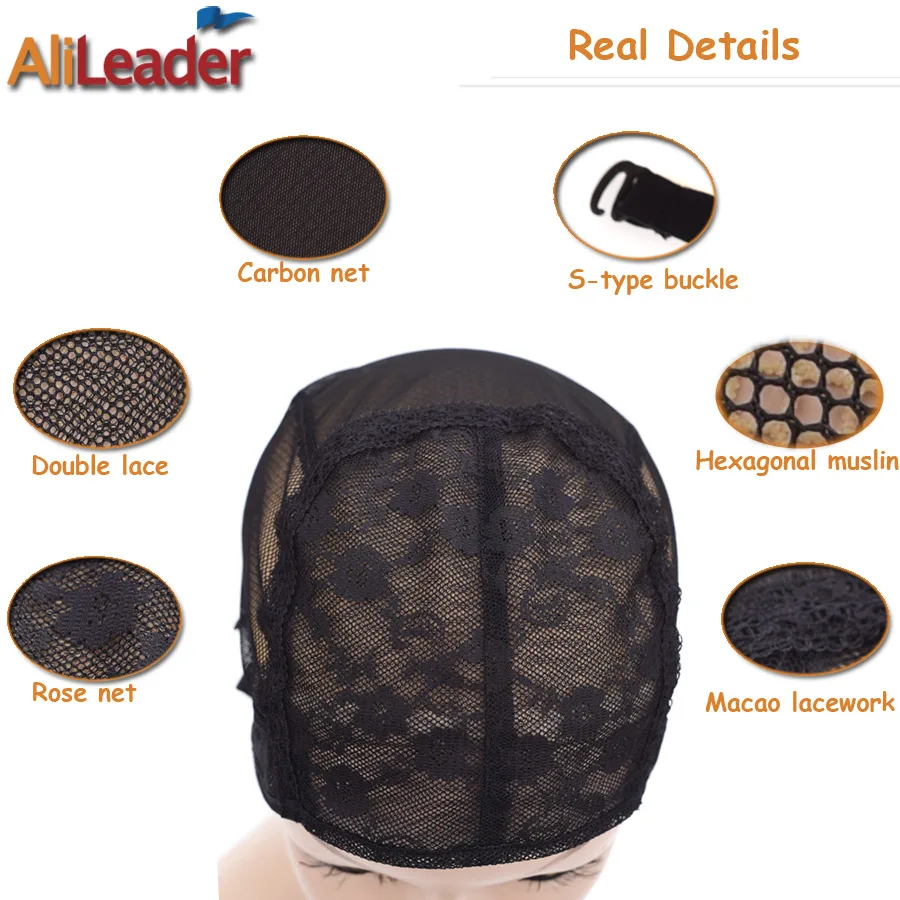 Alileader Glueless Dobbelt Garn Lace Wig Caps For Fremstilling Af Parykker Med Justerbar Rem Strækbar Elastisk Vævning Cap Large Sort 4