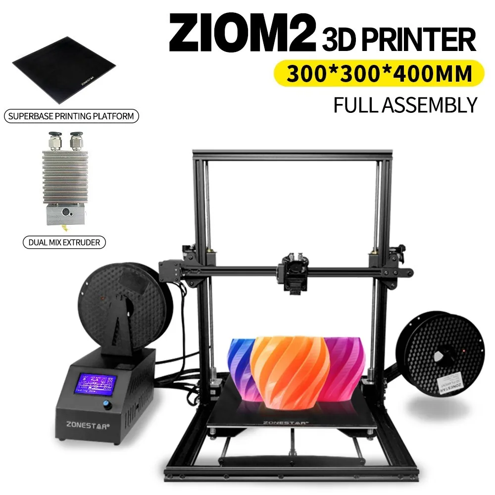 ZONESTAR Z10 Lager Størrelsen 3d-Printer Single/Dual Ekstruder 2i-1out Auto Blande Farven Med Hærdet Glas Arnested Hurtigt Samlet 4