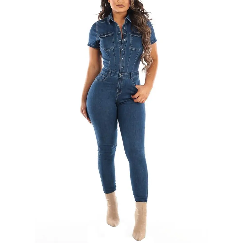 Tmustobe Sommeren Casual Mode Blå Denim Buksedragt For Kvinder Slank kortærmede Blyant Jeans, tynde Denim Buksedragt Kvindelige 4