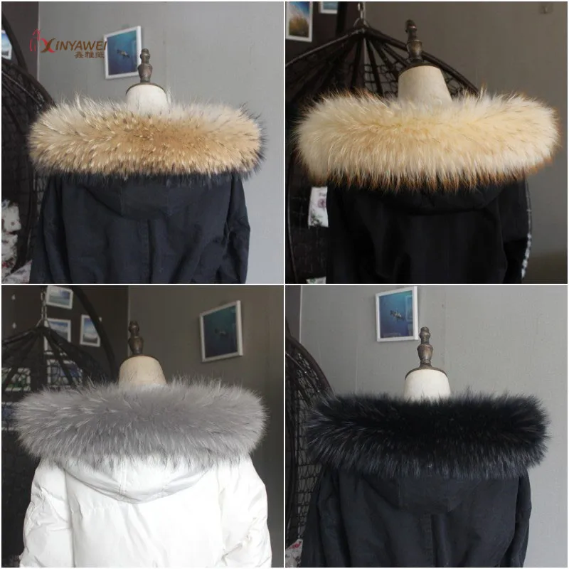 Vinter ægte pels jakke, naturlige vaskebjørn pels krave, kvinder med tørklæder, jakker, kvinder hat, lang varm ægte pels tørklæde pels krave 4
