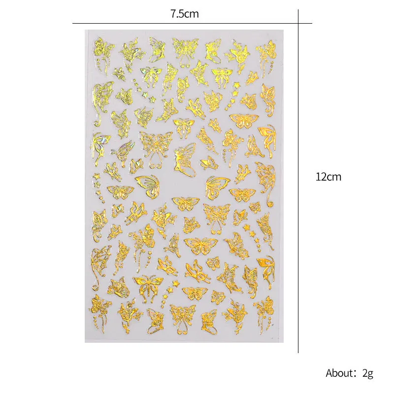 Tilbage Lim Nail Art Laser Guld Sølv Butterfly Nail Art Stickers Selvklæbende Skydere Decals Folier Wraps Dekorationer Manicure 4