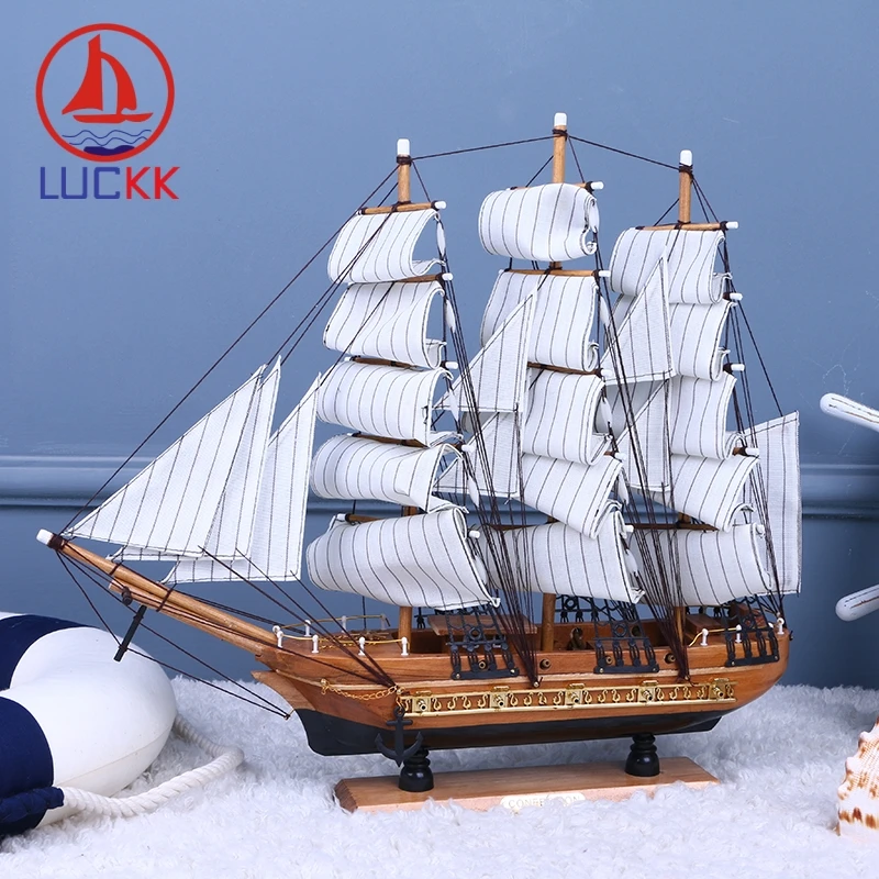 LUCKK 50CM Store Retro Sejlbåd Ornamenter Dekoration Skibe Model, Værelse, Kontor, Skrivebord Nautiske Figur Træ Håndværk Business Gaver 4