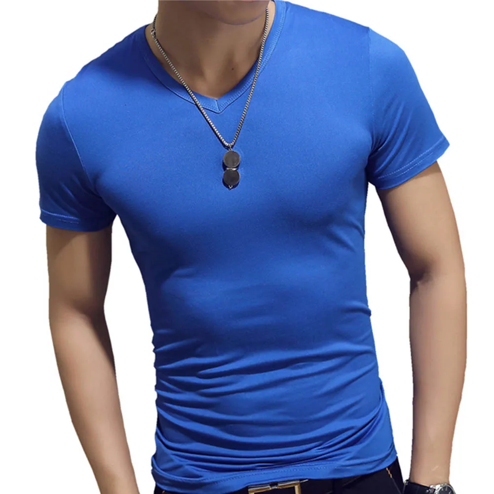 Koreanere Sommeren Mænd T-Shirt Korte Ærmer V-Hals Solid Farve Toppe Trænings-Og Casual Skjorter H9 4