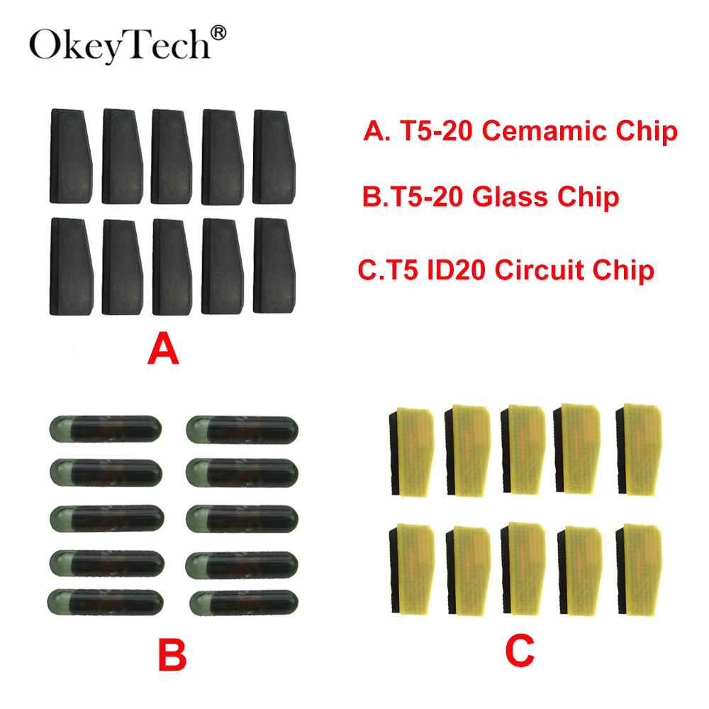 OkeyTech 10stk/masse Nye ID-T5-20 ID20 Transponder Chip Blank Carbon T5 Cloneable Chip For Bil-Tasten Cemamic T5 Glas, Keramik Chip 4