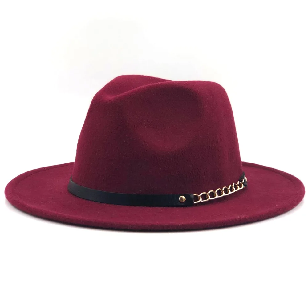 Uldent Filt Hat Mænd Fedora Hatte med Kæde Kvinder Vintage Trilby Caps Uld Fedora Varm Jazz Hat Chapeau Femme feutre Panaman hat 4
