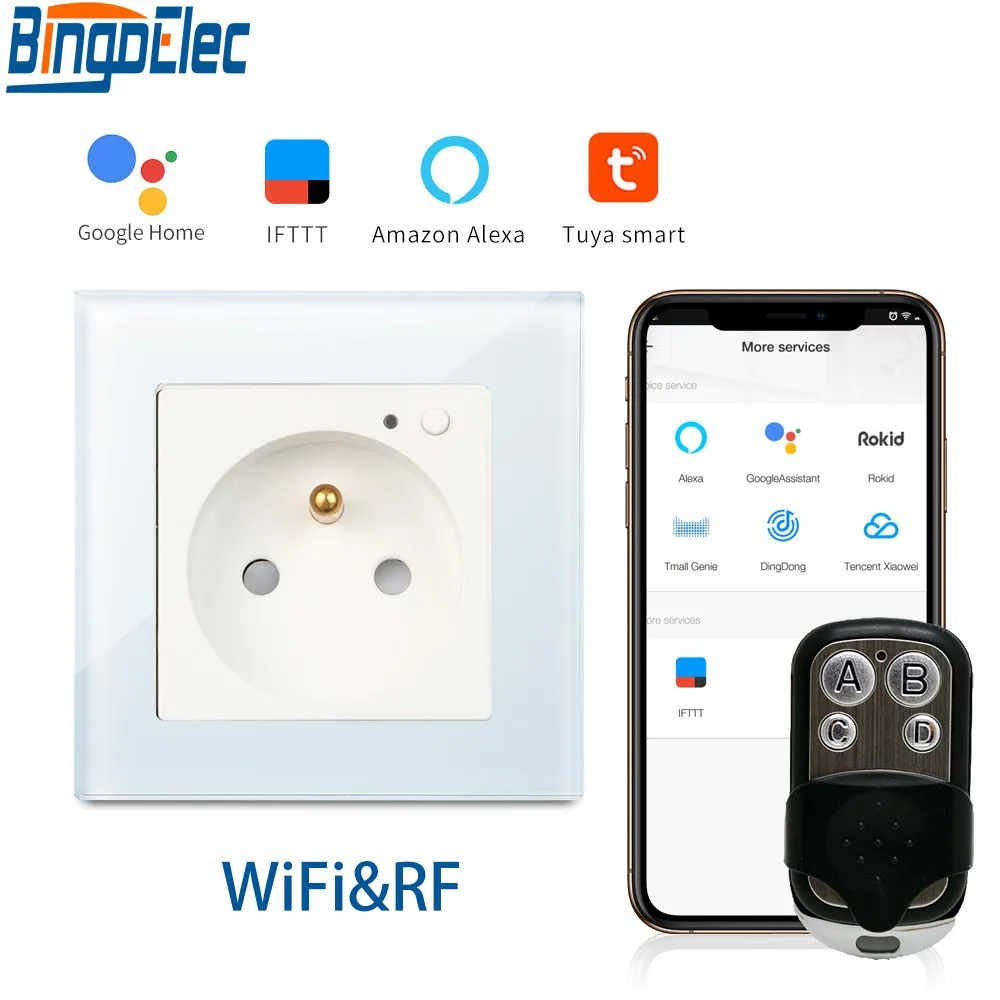 Bingoelec Glas WIFI Socket,EU-fransk Stikkontakt med Rf433MHZ Fjernbetjening Passende til Smart Home Echo Google Startside 4