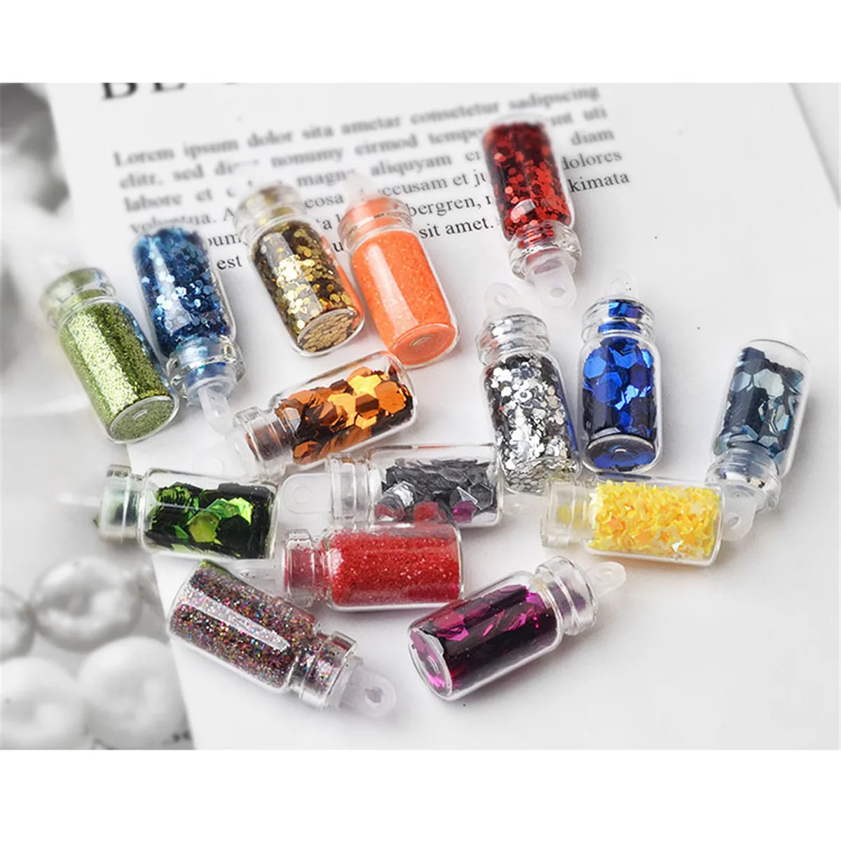 48 Flasker DIY Nail Art Charms Dekoration Slim Forsyninger Kit 3D Glitter Pulver Konfetti Akryl Design Tilbehør til Ansigt, Krop 4