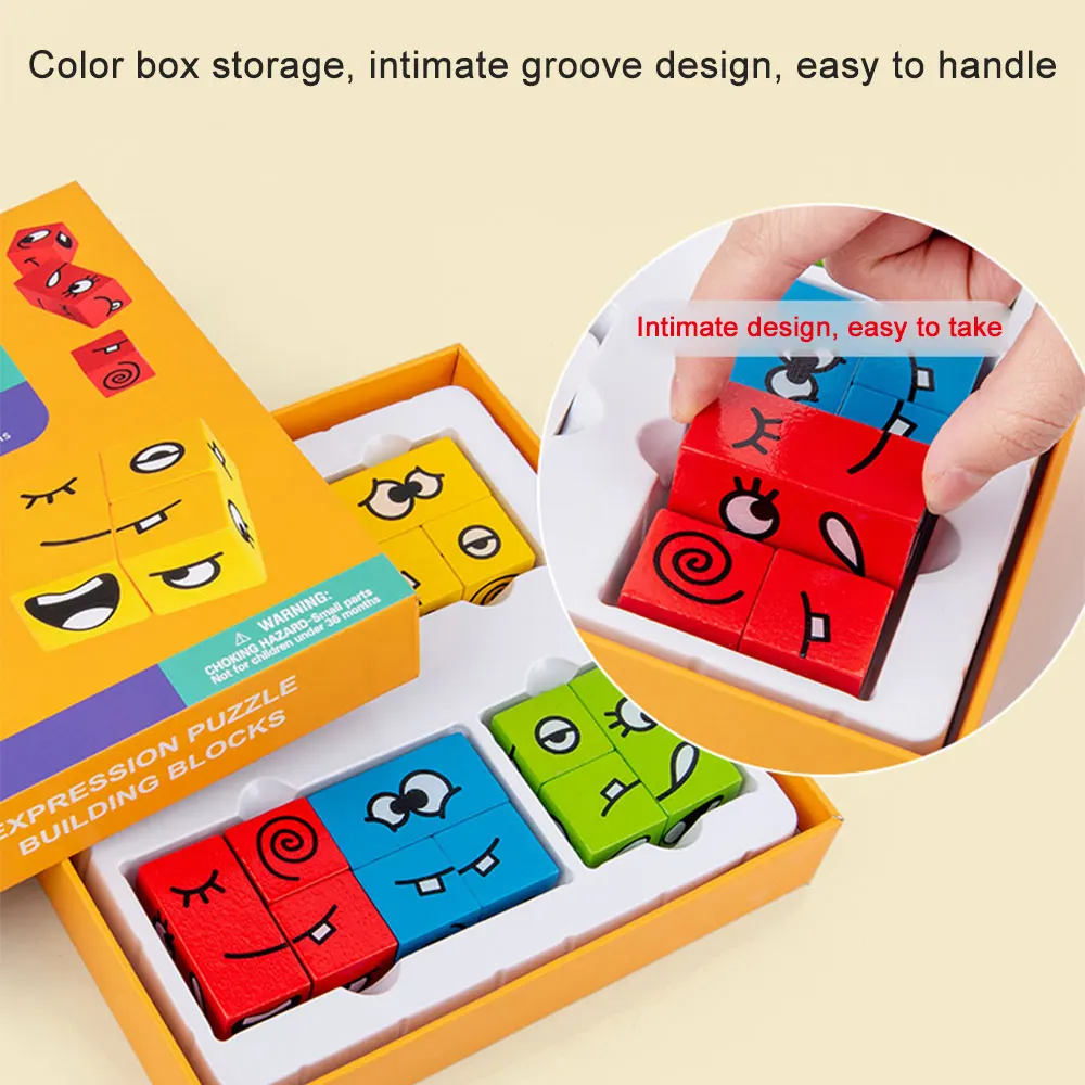 Træ-ansigt skiftende cube byggesten børns tidlige uddannelse træning af logisk tænkning udfordring niveau brætspil, legetøj 4