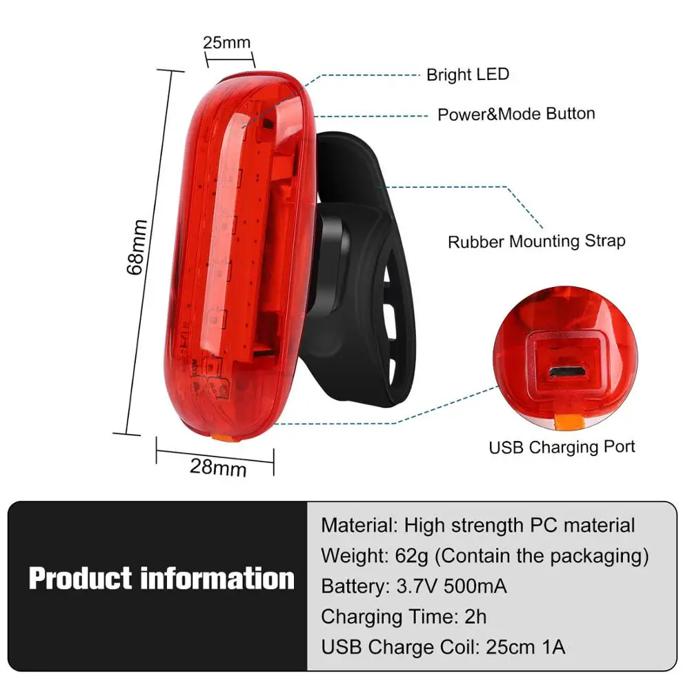 WEST CYKLING Intelligent Induktion Cykel Lys Vandtæt USB-Genopladelige Bremse Sensing Baglygte LED Lommelygte baglygte 4
