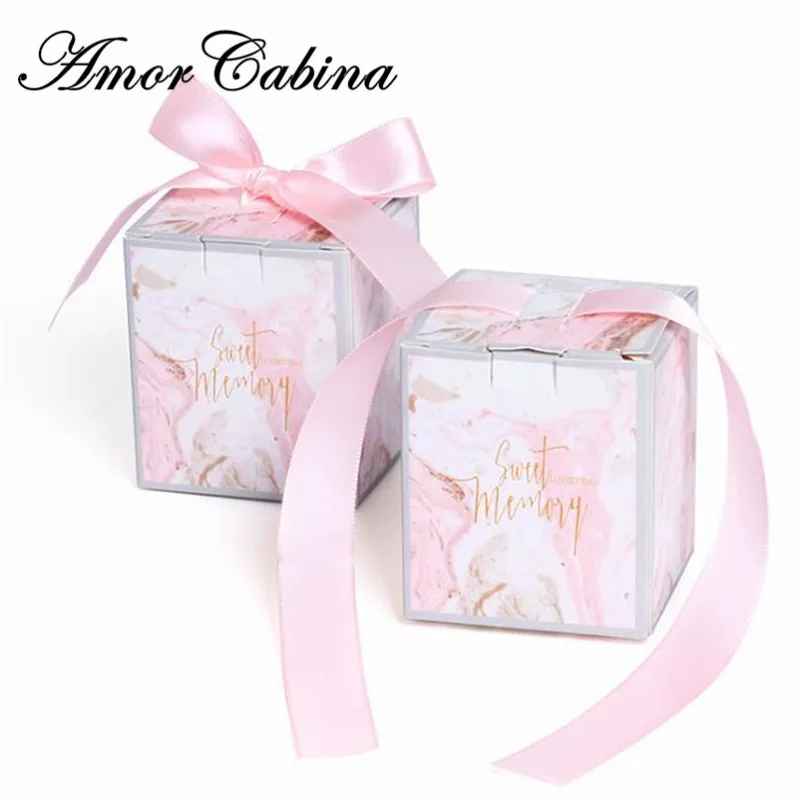 50stk Europæiske kreative pink marmor stil firkantet kasse bryllup gave pose slik, chokolade æske, bryllup part gave kasse 4