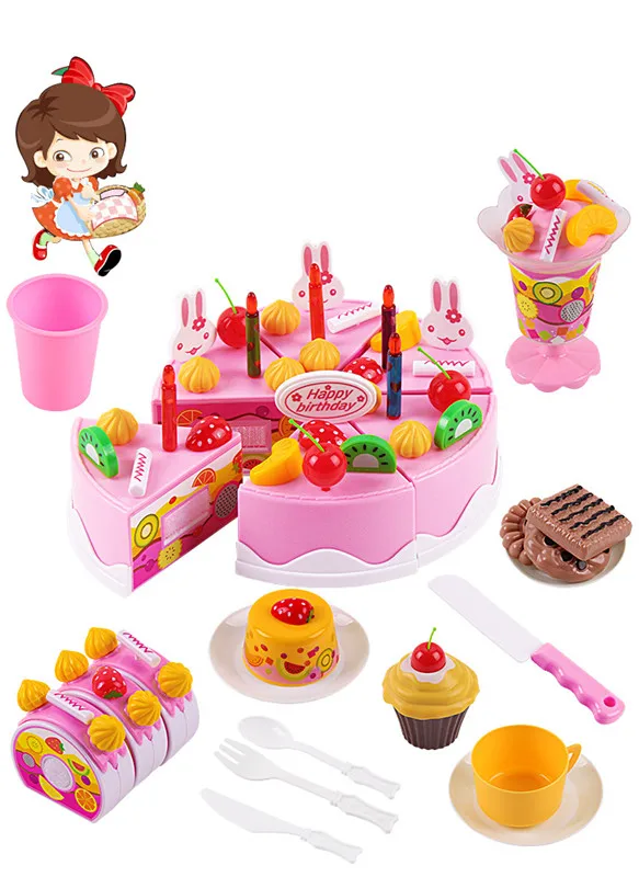 75Pc DIY Foregive Spil Frugt Cutting Fødselsdag Kage Køkken Legetøj Sæt Mad Juguete Toy Pink Blå Gave til Piger, Børn, Børn 4