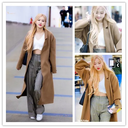 Kpop koreanere Kendte samme uld kvinder Frakke en Lang Slank Overtøj damer Retro palace style Vinter varm stor lomme Jakke Tøj 4