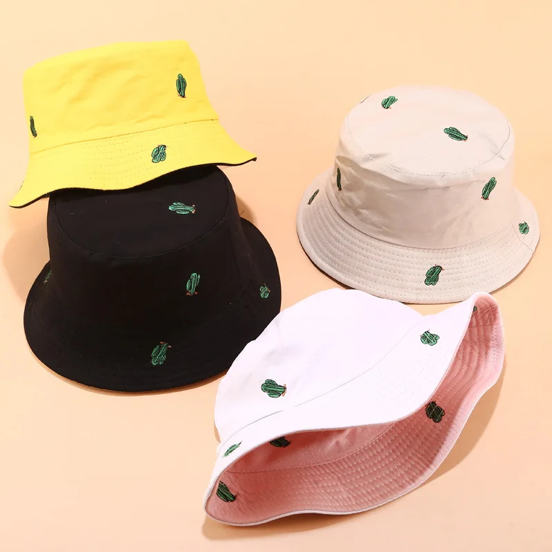 2020 nye kaktus broderi dobbelt-sidet fiskeren hat mænd og kvinder udendørs solskærm travel leisure caps spand hatte 4