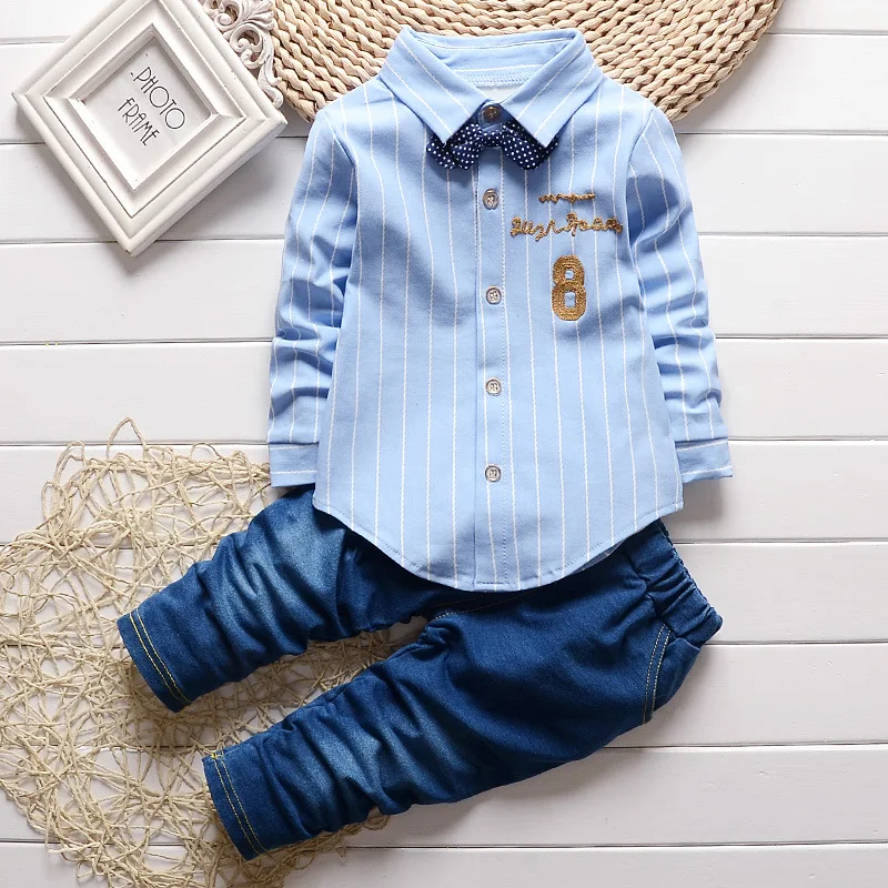 Baby Boy Tøj 2018 koreanske Fritids-Stribet Langærmet Shirts, Toppe + Jeans 2STK Spædbarn Tøj Børn Bebes Jogging Dragter 4
