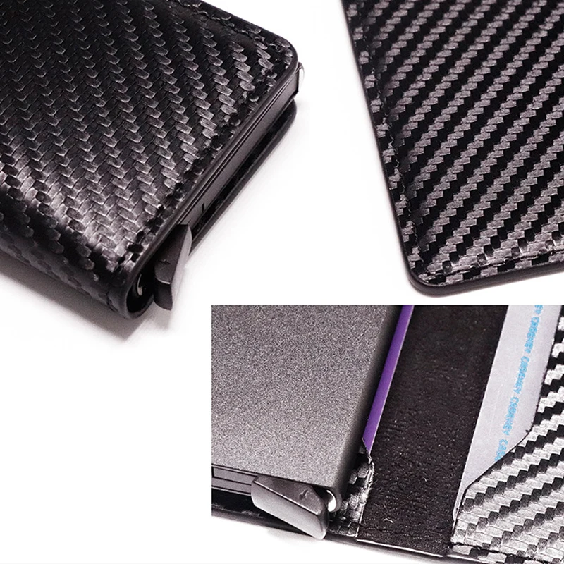 DIENQI RFID-Carbon Fiber Kreditkort Tegnebøger Mænd Black Kort Pung Mandlige Trifold Læder Slank Tynd Mini Wallet Smart Walet 4