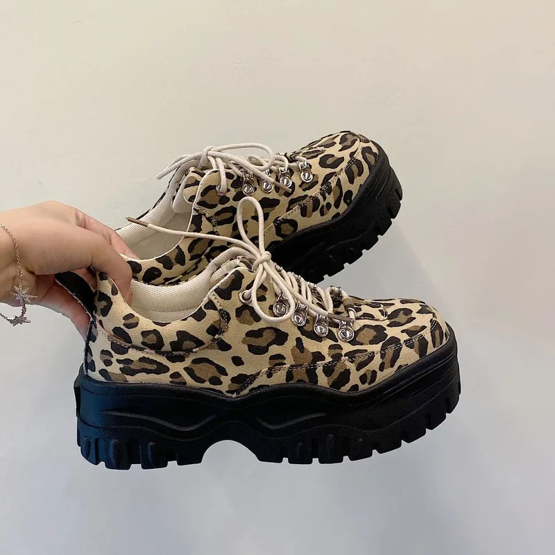 Kvinder Lærred Leopard Platform Sneakers Til Damer Chunky Casual Sko Piger Tykke Såler Sportssko Nye Mode 2021 Foråret 4