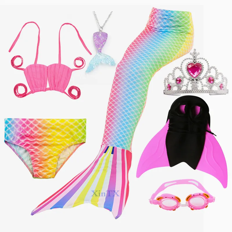 NYE!2020 Regnbue Pink Havfrue Hale med Monofin en Bikini, Bathing Badedragt Kjole til Piger i badetøj 4