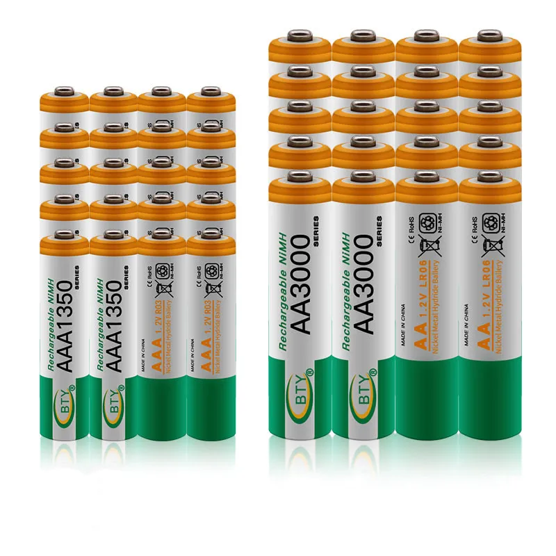 Ny 1,2 V AA-3000mAh Genopladelige NI-MH-Batterier+AAA-batteri 1350 mAh Rechageable batteri NI-MH 1,2 V AAA-batteri 4