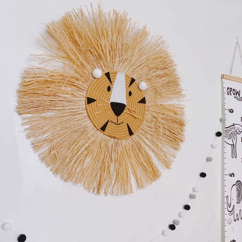 Tegnefilm Lion Hængende Dekorationer Håndlavet Bomuld Tråd, Vævning Dyrs Hoved Ornament Kids Room Wall Hjem Tilbehør 60cm 4