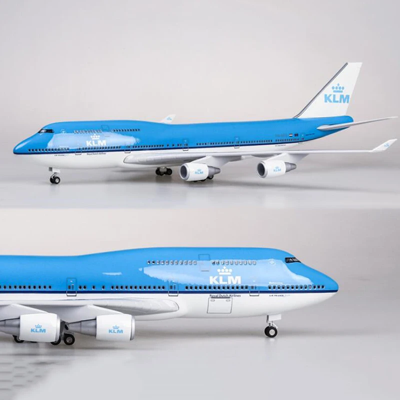 1/157 Skala 47CM Airlines Boeing 747 B747 KLM Royal Dutch Fly Model W Lys & Hjul Støbt Harpiks Plan For Indsamling 4