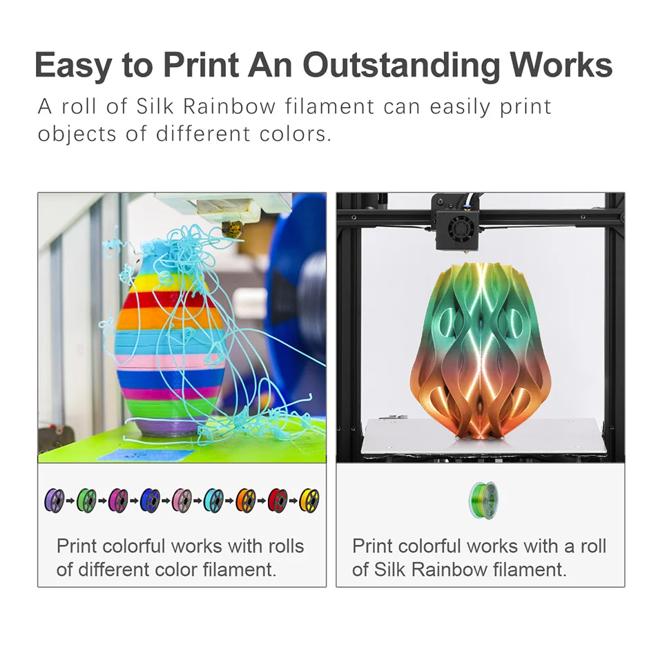 SUNLU Silke Rainbow Filament 1.75 mm 1 kg For 3D-Printer Skinnende Farve PLA Filament Silke Tekstur Udskrivning Materialer 4