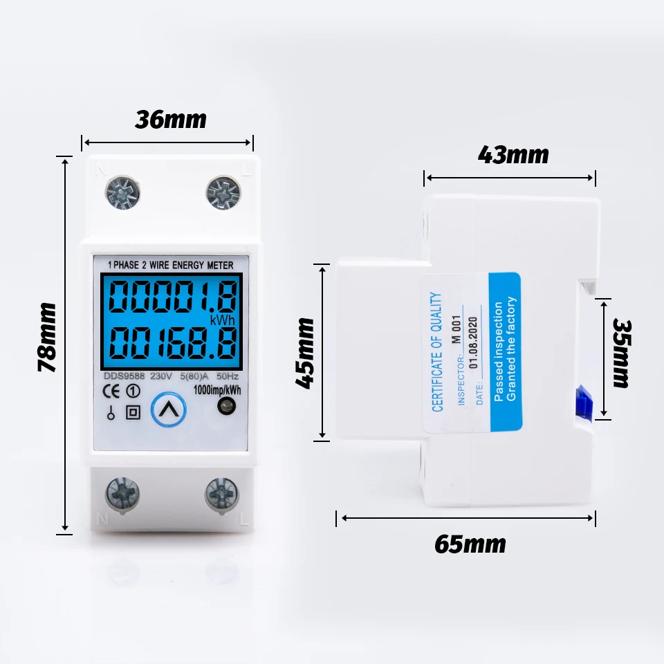 Din-Skinne Enkelt Fase Digital Nulstille Nul Energi Meter kWh Spænding Aktuelle Strømforbrug Counter Wattmeter El 230V 4
