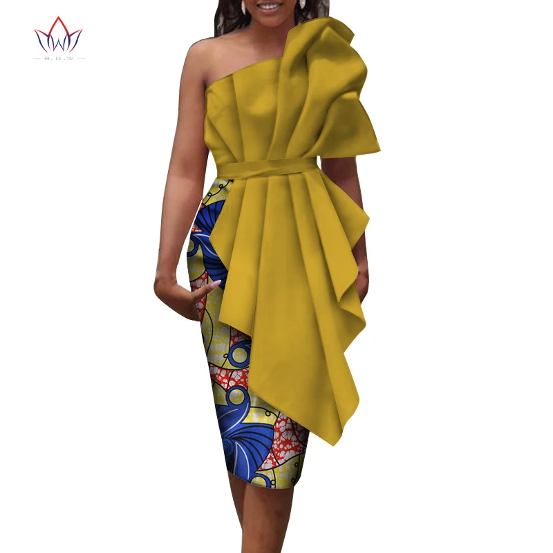Nye dashiki afrikanske kjoler til kvinder i afrika tøj knæet-længde print kjole ene skulder Plus Størrelse 6xl damer tøj WY5233 4