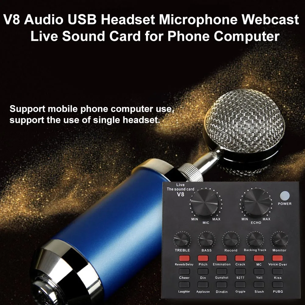 V8 Lyd Eksterne USB-lydkort, Headset Mikrofon Webcast Personlig Underholdning Streamer Live Udsendelse til PC, Telefon, Computer 4