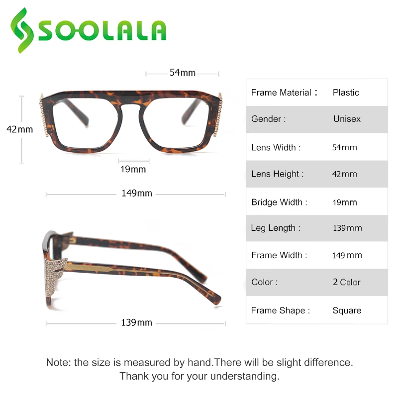SOOLALA Pladsen Overdimensionerede Briller til Læsning Kvinder med Bling Rhinestones Briller Ramme Læseren Presbyopi Briller +1.0 4.0 4