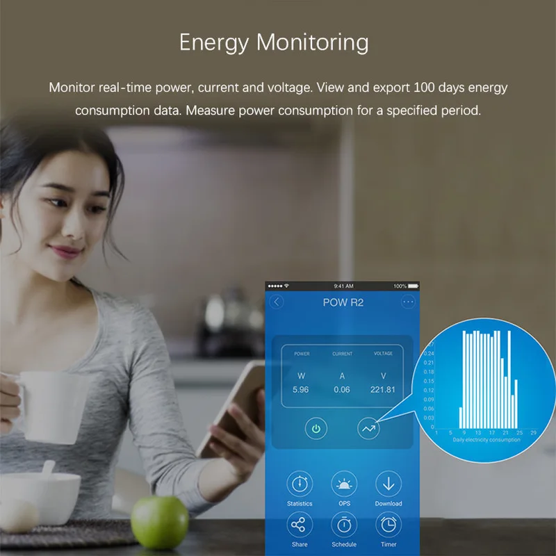 Sonoff Pow R2 Smart Wifi Skifte Controller Med Real Time Strømforbrug Måling 15A/3500w Smart Home Enhed, Android, IOS 4