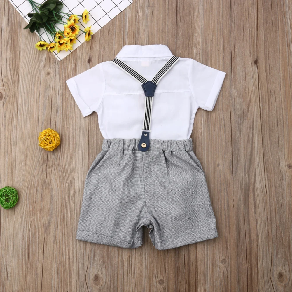 Nyfødte Spædbarn Baby Drenge Herre Tøj, Korte Ærmer Shirts Bluse Toppe + Samlede Bib Shorts 2stk Outfit 4