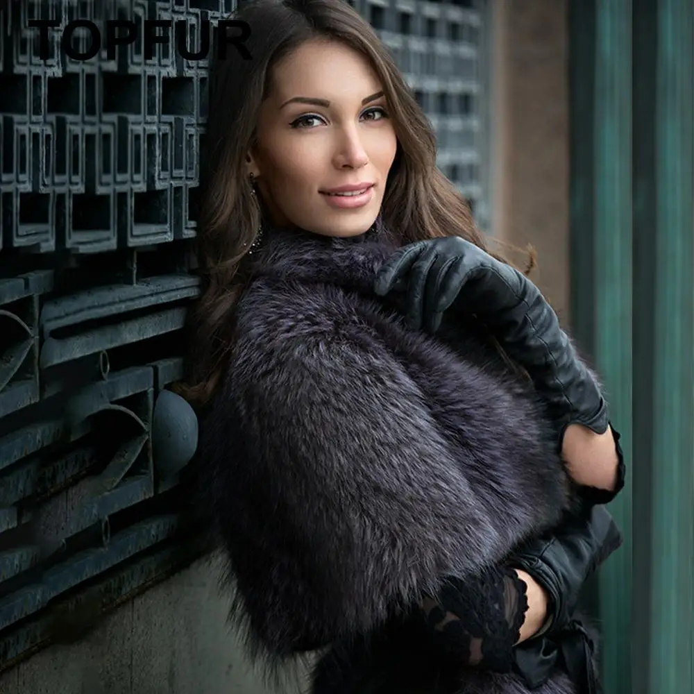 TOPFUR 2020 Fashion Vinter Slank Frakke Med Bælte Læder Jakke Naturlige Blue Fox Fur Real Fur Coat Kvinder Halv Ærmer Pels Lynlås 4