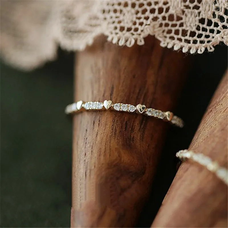 Søde Boho Kvindelige Små Sten Ring Lover Guld Farve Hjerte Engagement Ring Mode Vielsesringe For Kvinder 4